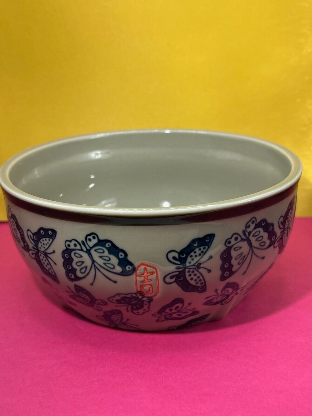 Ceramic Butterfly Rice / Noodle Bowl Blue Gray Brown in color. Great Condition